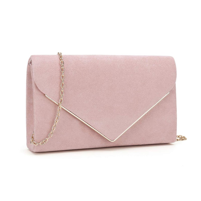 CHARMING TAILOR Faux Suede Clutch Bag Elegant Metal Binding Evening Purse for Wedding/Prom/Black-Tie Events (Pink) - Image 2
